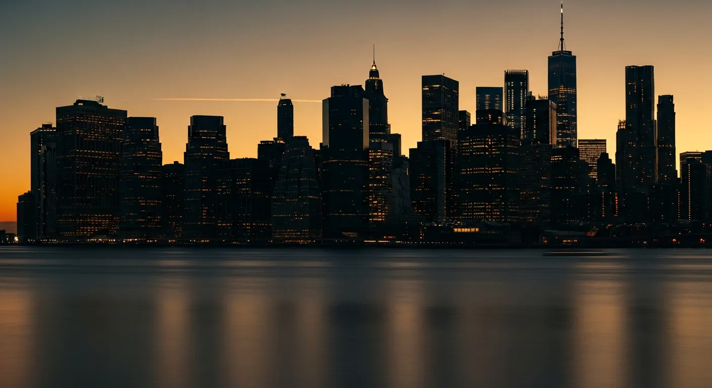 Distrito financiero de Estados Unidos al atardecer